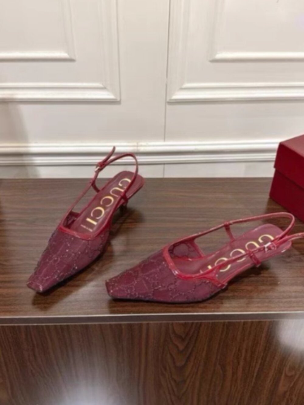 Gucci Burgundy GG Mesh Slingback Heels